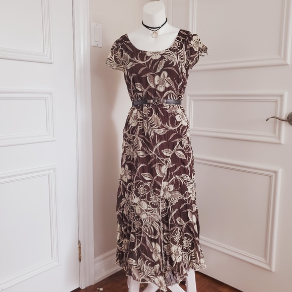 Dresses & Skirts - Vintage 80's Crepe Floral Short Sleeved Maxi Dress By Linea Domani Italy